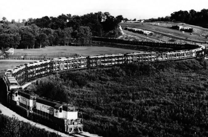 A Frisco train moving automotive freight in the 1960s A Frisco train moving automotive freight in the 1960s