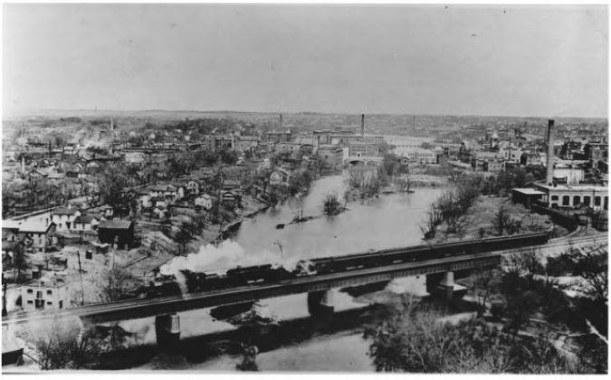 A CB&Q train crossing the Fox River on the former Chicago and Aurora route in Aurora A CB&Q train crossing the Fox River on the former Chicago and Aurora route in Aurora