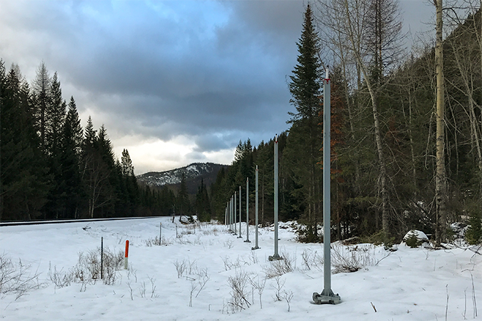 Snow slide detectors generate an alarm when heavy snow tilts the poles. Snow slide detectors generate an alarm when heavy snow tilts the poles.