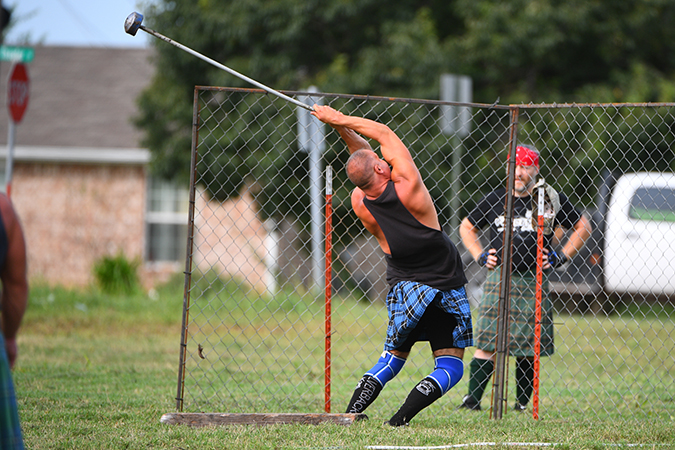 Tedd competes in the Scottish hammer throw, similar to the Olympic hammer. Tedd competes in the Scottish hammer throw, similar to the Olympic hammer.