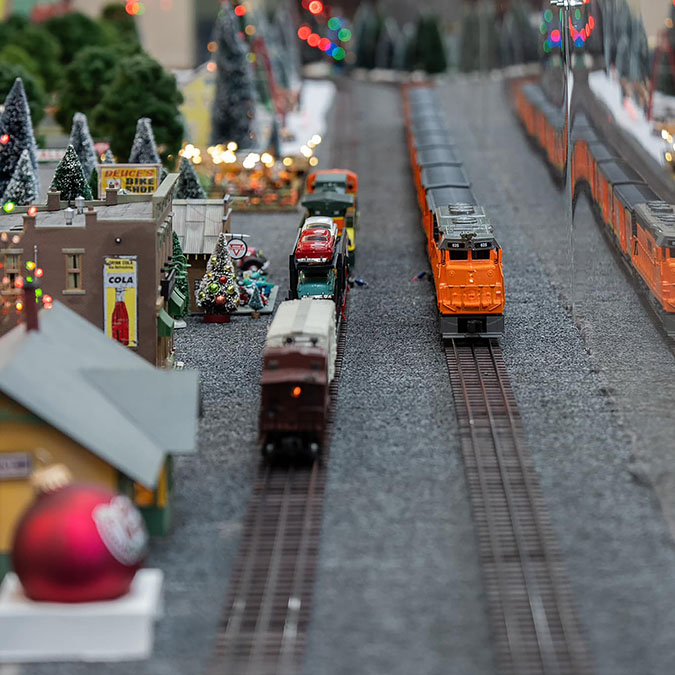 White’s Chapel Methodist Church’s holiday model train layout featuring a BNSF train White’s Chapel Methodist Church’s holiday model train layout featuring a BNSF train