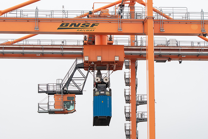 A crane operates at Logistics Park Chicago (LPC) Intermodal Facility. A crane operates at Logistics Park Chicago (LPC) Intermodal Facility.