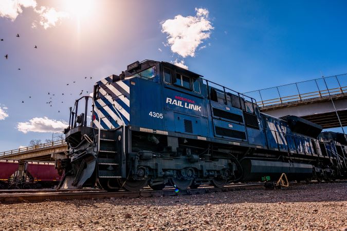 The blue and white MRL livery in Helena, Montana The blue and white MRL livery in Helena, Montana