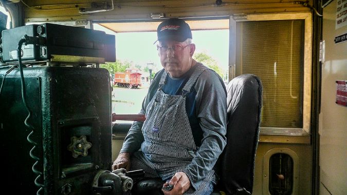 Bailey in the engineer’s seat of Santa Fe 5008.