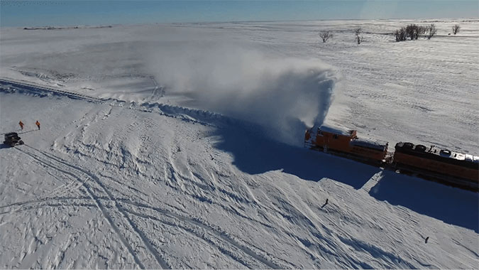 BNSF rotary snowplow in action BNSF rotary snowplow in action