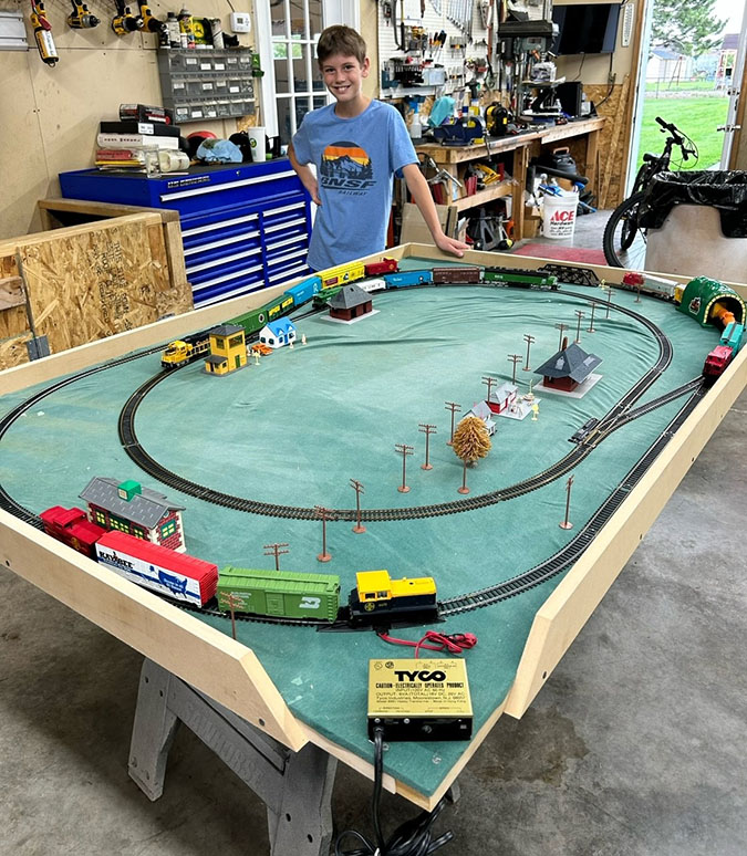 Jacob and his growing model train set Jacob and his growing model train set